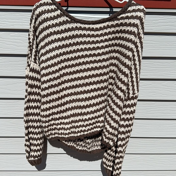 by the River Tops - By The River Large Brown and Tan Lightweight Sweater